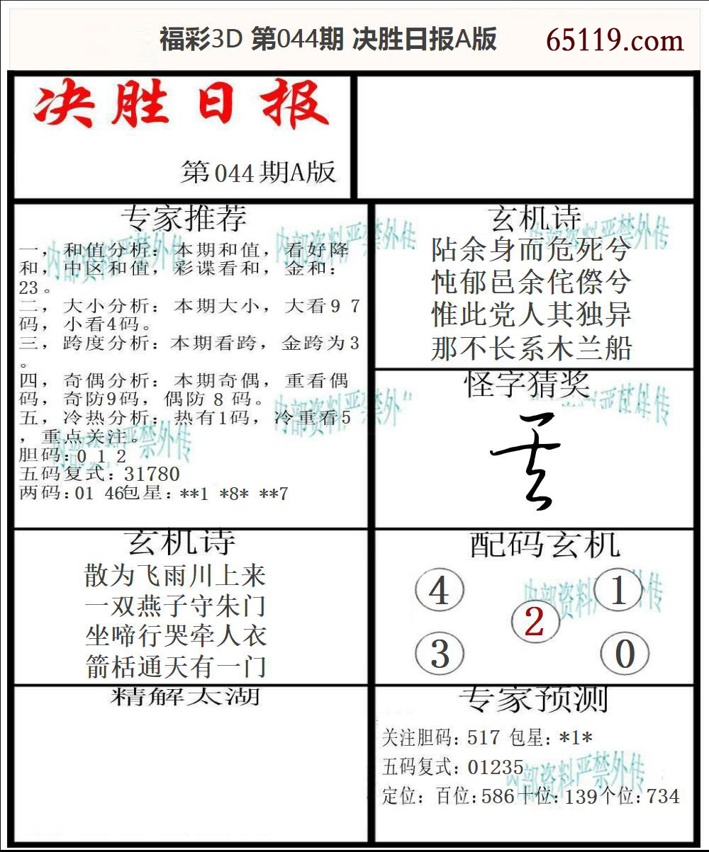今日3D全部正版藏机图新版揭秘